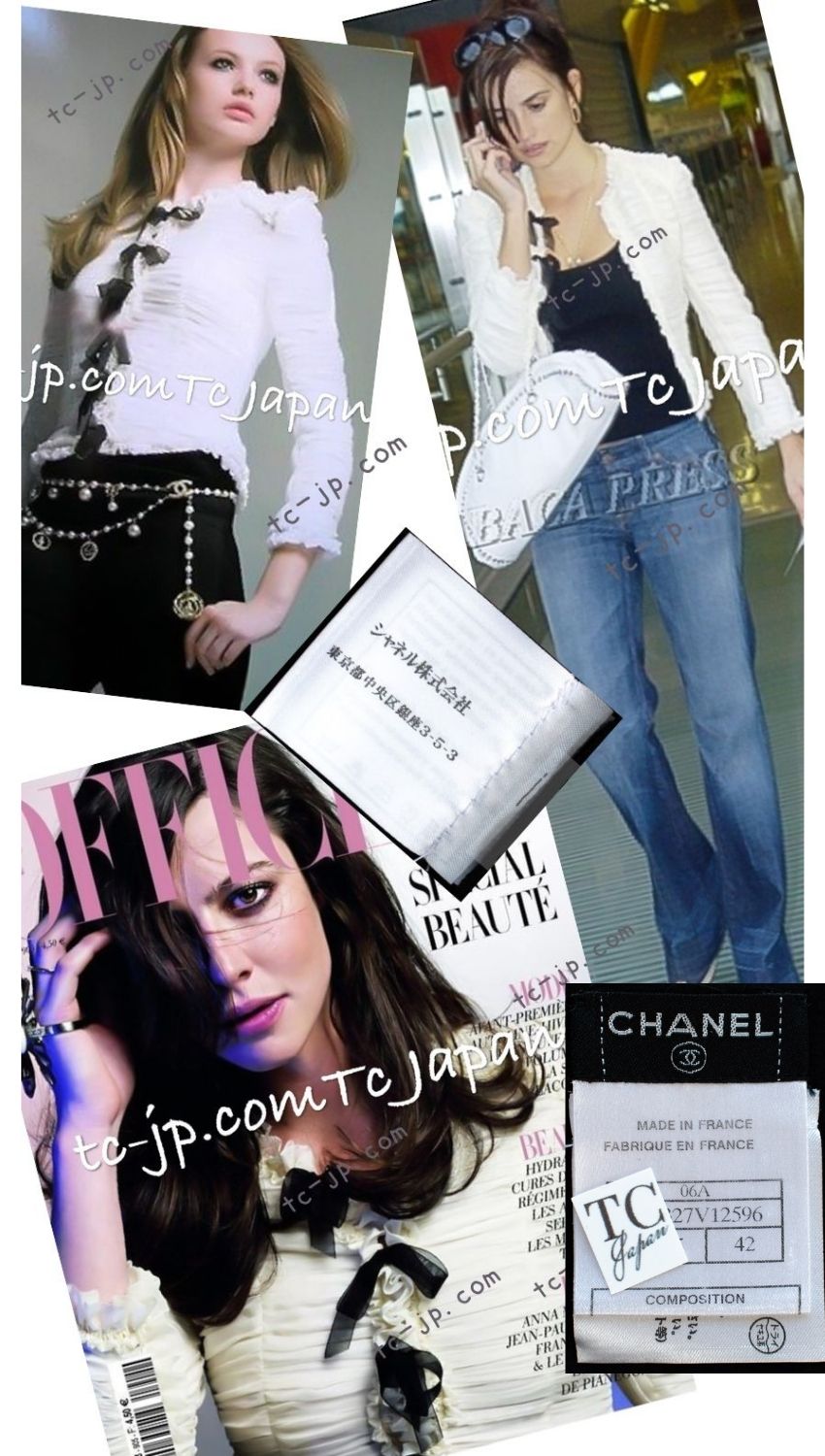 CHANEL Jacket Cardigan Top Blouse 06A Black Ribbon Silk Penelope Cruz 38 40 | US