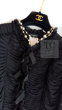 CHANEL 06A Black Ribbon Silk Penelope Cruz Cardigan Jacket Tops 38 40 44 シャネル ブラック リボン シルク ブラウス カーディガン ジャケット 即発