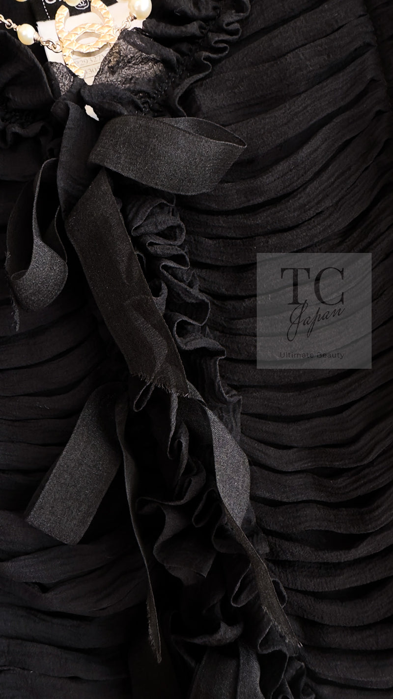 CHANEL 06A Black Ribbon Silk Penelope Cruz Cardigan Jacket Tops 38 40 44 シャネル ブラック リボン シルク ブラウス カーディガン ジャケット 即発