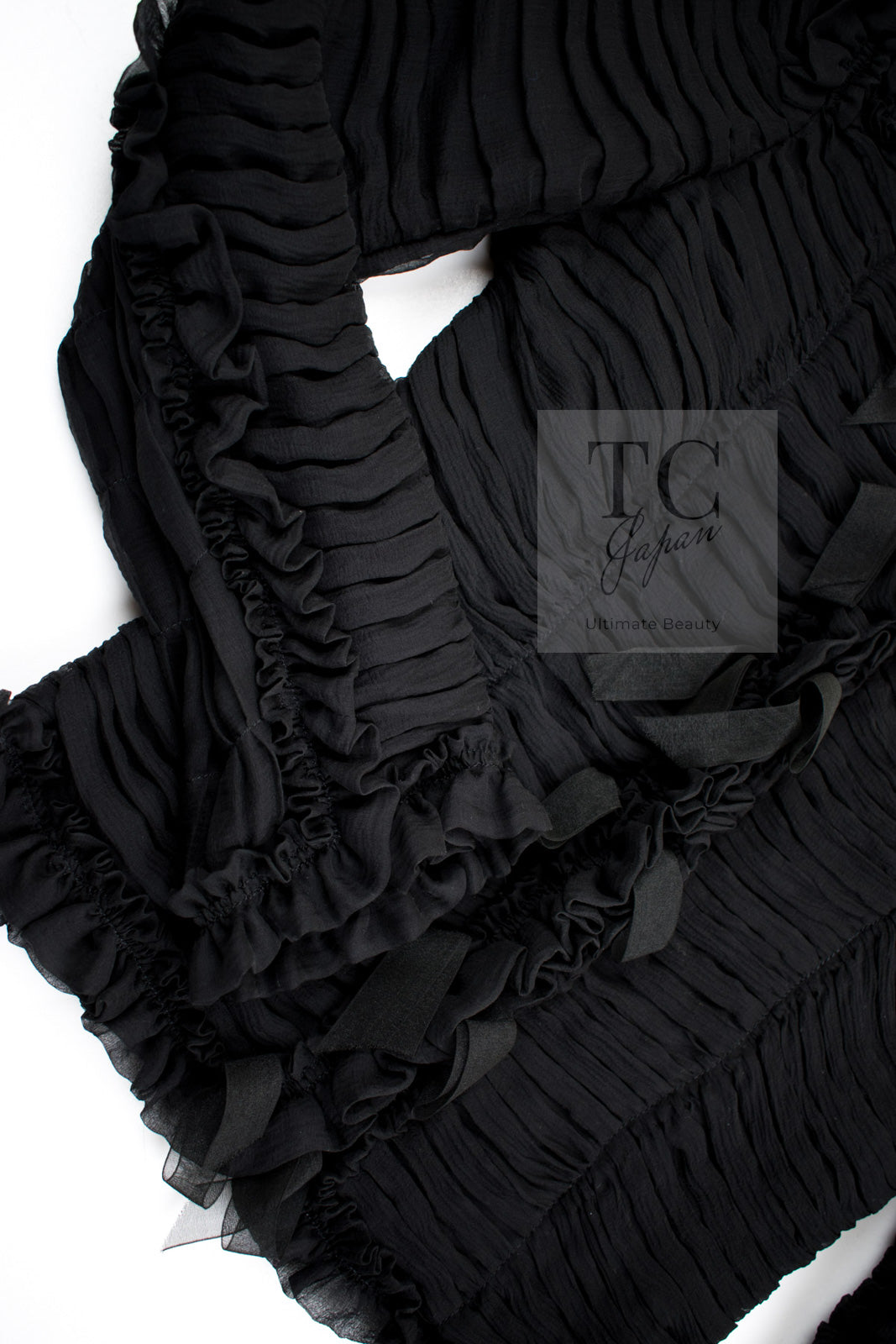 CHANEL 06A Black Ribbon Silk Penelope Cruz Cardigan Jacket Tops 38 40 44 シャネル ブラック リボン シルク ブラウス カーディガン ジャケット 即発