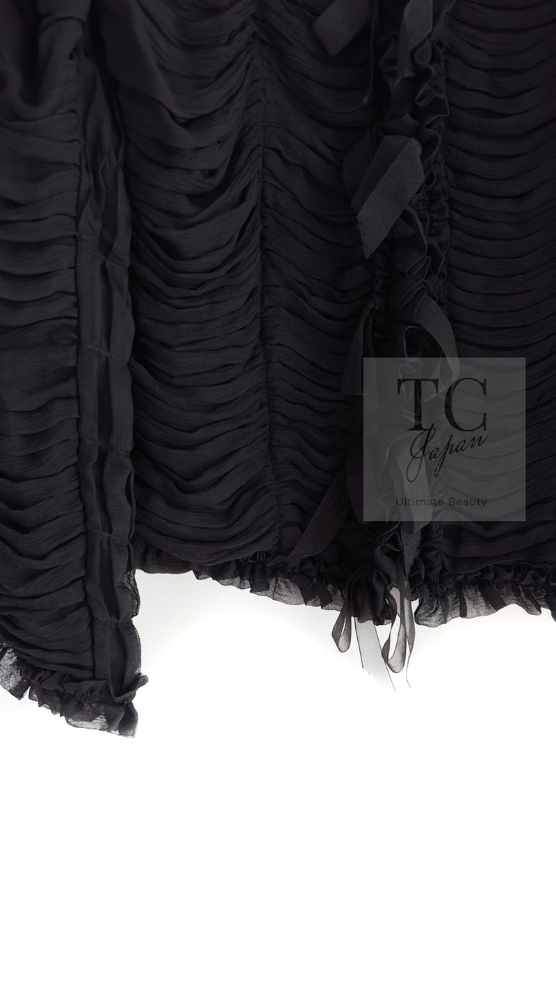 CHANEL 06A Black Ribbon Silk Penelope Cruz Cardigan Jacket Tops 38 40 44 シャネル ブラック リボン シルク ブラウス カーディガン ジャケット 即発