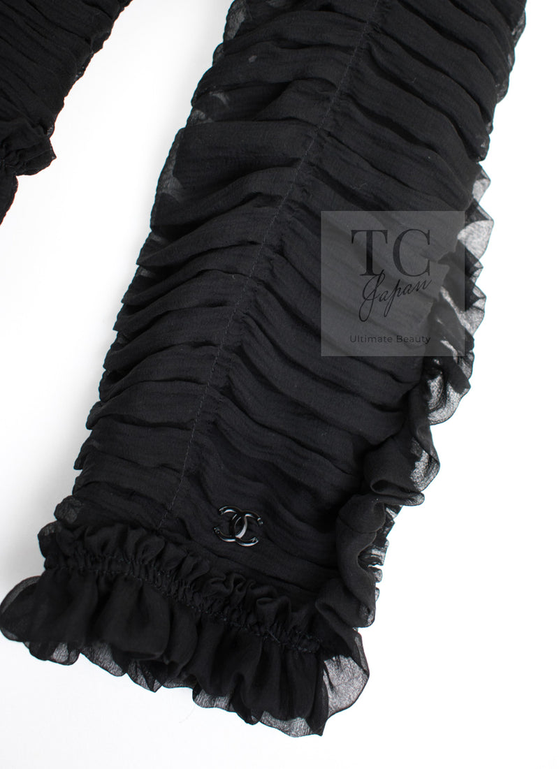 CHANEL 06A Black Ribbon Silk Penelope Cruz Cardigan Jacket Tops 38 40 44 シャネル ブラック リボン シルク ブラウス カーディガン ジャケット 即発