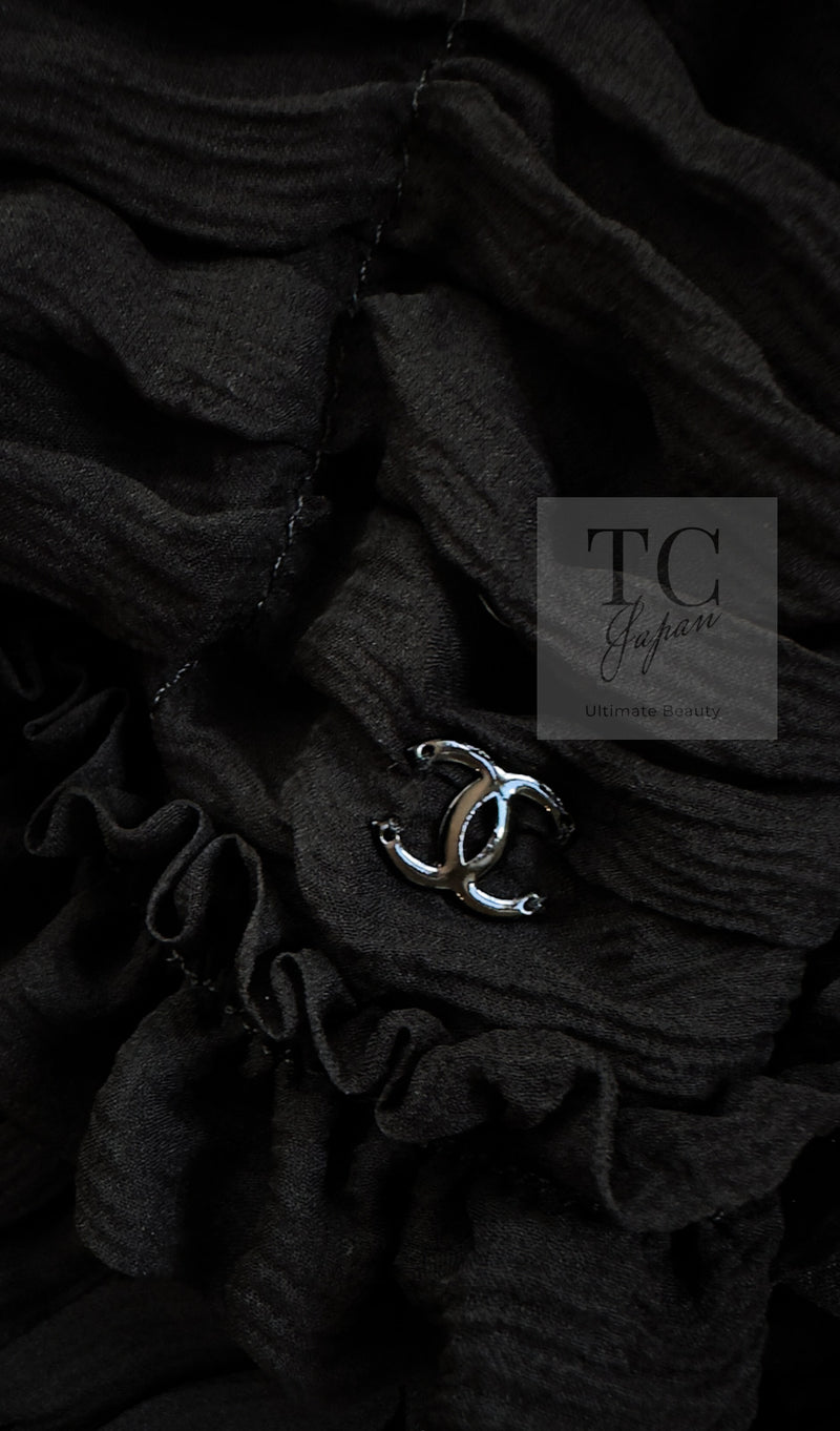 CHANEL 06A Black Ribbon Silk Penelope Cruz Cardigan Jacket Tops 38 40 44 シャネル ブラック リボン シルク ブラウス カーディガン ジャケット 即発