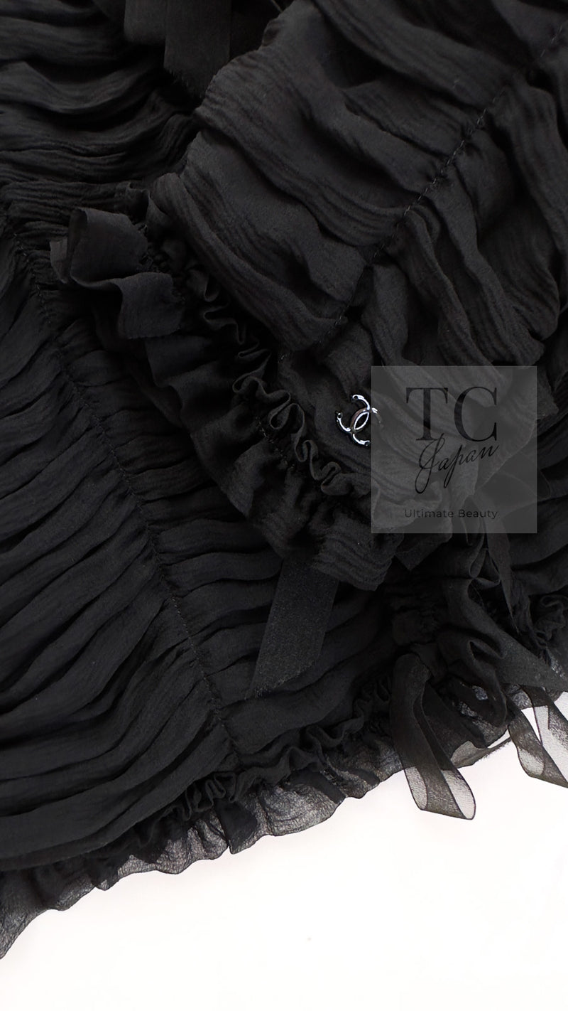CHANEL 06A Black Ribbon Silk Penelope Cruz Cardigan Jacket Tops 38 40 44 シャネル ブラック リボン シルク ブラウス カーディガン ジャケット 即発