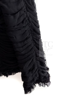 CHANEL 06A Black Ribbon Silk Penelope Cruz Cardigan Jacket Tops 38 40 44 シャネル ブラック リボン シルク ブラウス カーディガン ジャケット 即発