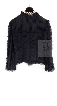 CHANEL 06A Black Ribbon Silk Penelope Cruz Cardigan Jacket Tops 38 40 44 シャネル ブラック リボン シルク ブラウス カーディガン ジャケット 即発