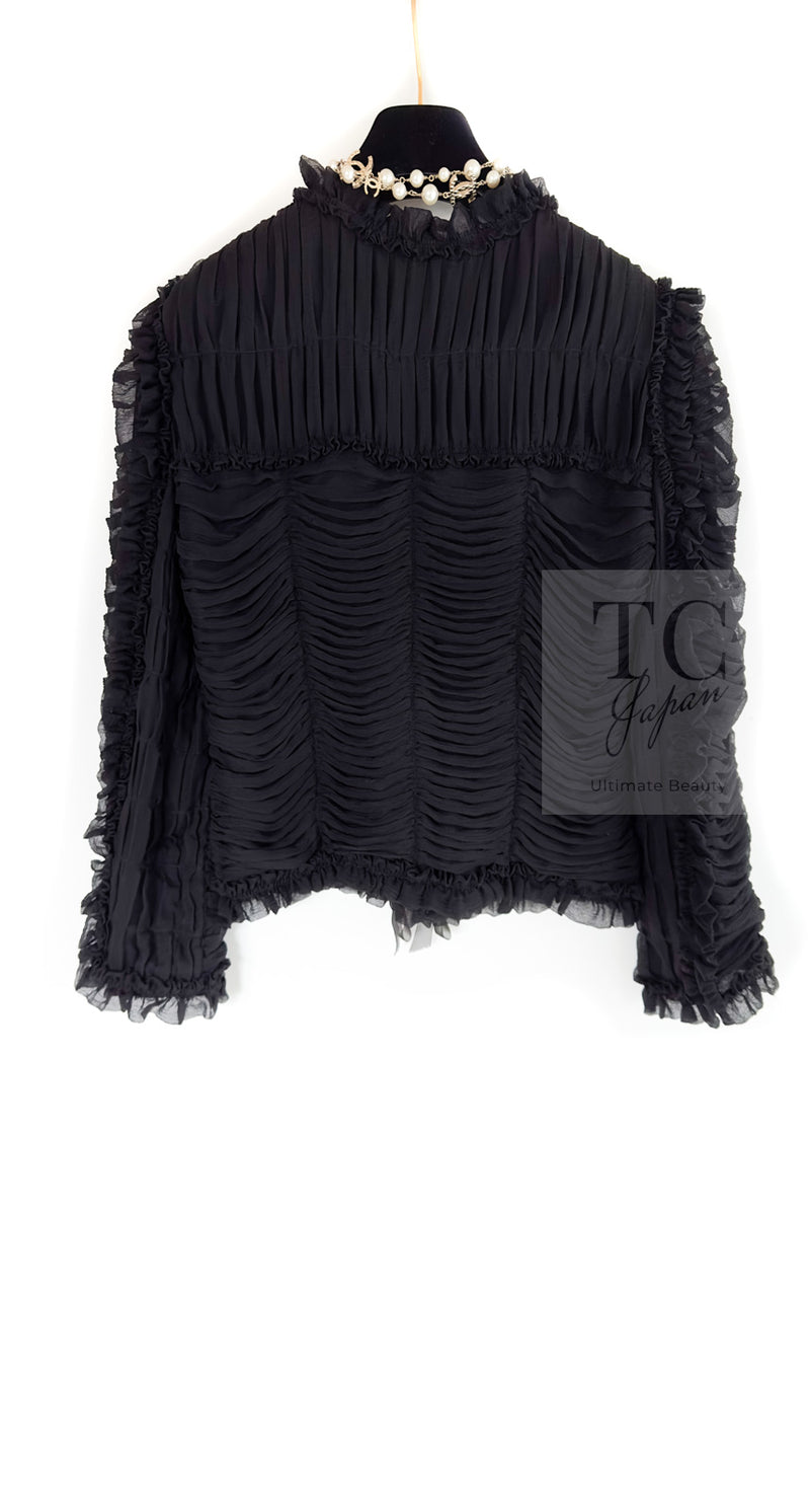 CHANEL 06A Black Ribbon Silk Penelope Cruz Cardigan Jacket Tops 38 40 44 シャネル ブラック リボン シルク ブラウス カーディガン ジャケット 即発