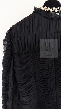 CHANEL 06A Black Ribbon Silk Penelope Cruz Cardigan Jacket Tops 38 40 44 シャネル ブラック リボン シルク ブラウス カーディガン ジャケット 即発