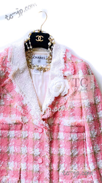 CHANEL 04C Pink White Fringe Tweed Jacket 40 シャネル ピンク ホワイト フリンジ ツイード ジャケット 即発