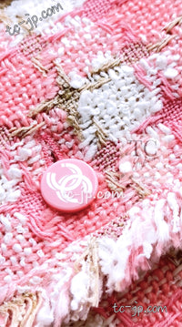 CHANEL 04C Pink White Fringe Tweed Jacket 40 シャネル ピンク ホワイト フリンジ ツイード ジャケット 即発