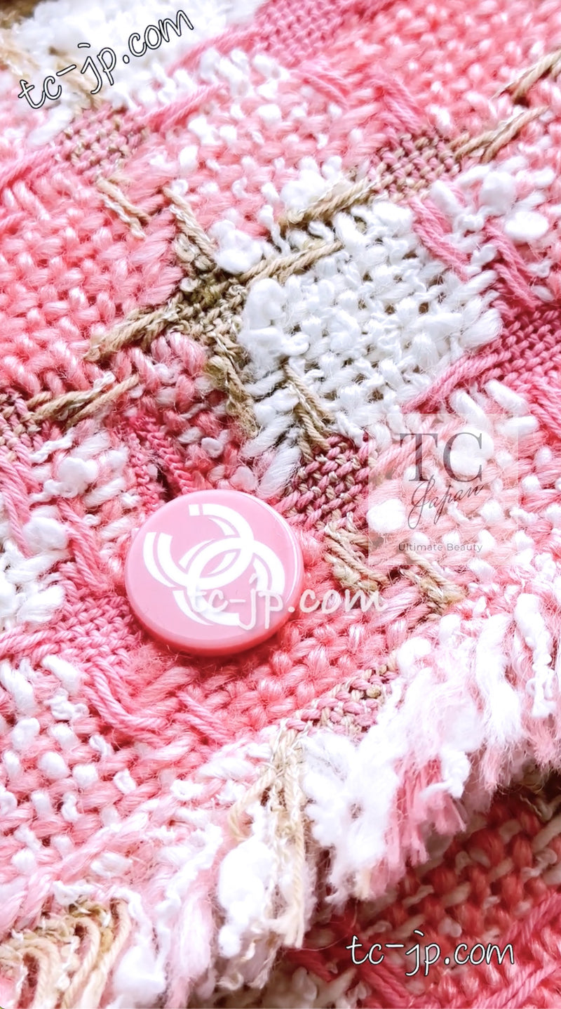 CHANEL 04C Pink White Fringe Tweed Jacket 40 シャネル ピンク ホワイト フリンジ ツイード ジャケット 即発