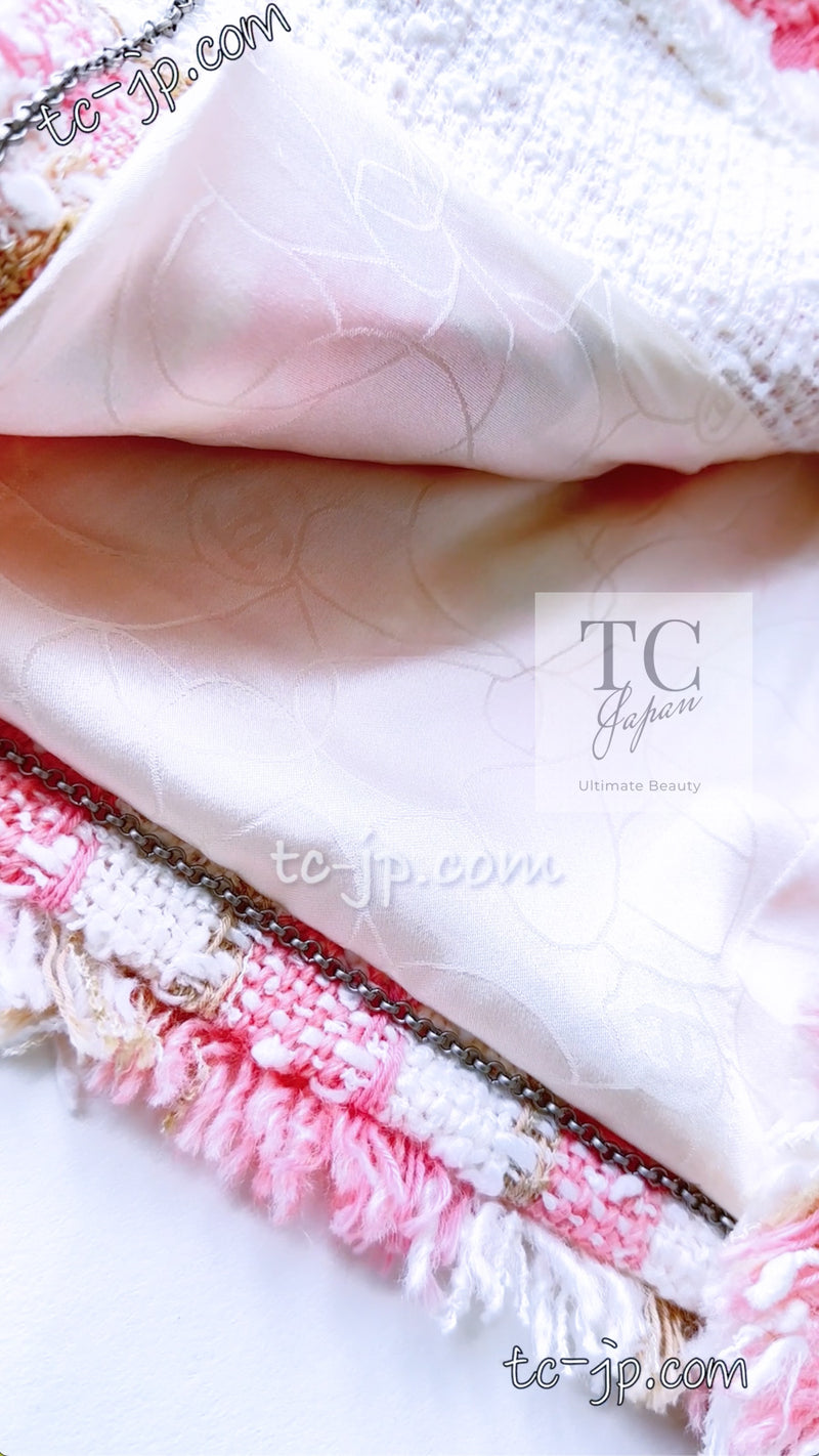 CHANEL 04C Pink White Fringe Tweed Jacket 40 シャネル ピンク ホワイト フリンジ ツイード ジャケット 即発