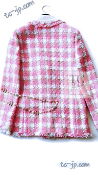 CHANEL 04C Pink White Fringe Tweed Jacket 40 シャネル ピンク ホワイト フリンジ ツイード ジャケット 即発