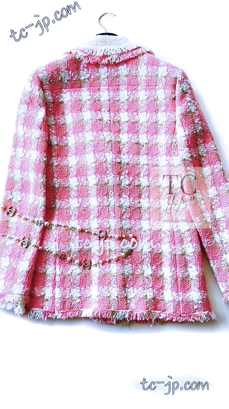 CHANEL 04C Pink White Fringe Tweed Jacket 40 シャネル ピンク ホワイト フリンジ ツイード ジャケット 即発