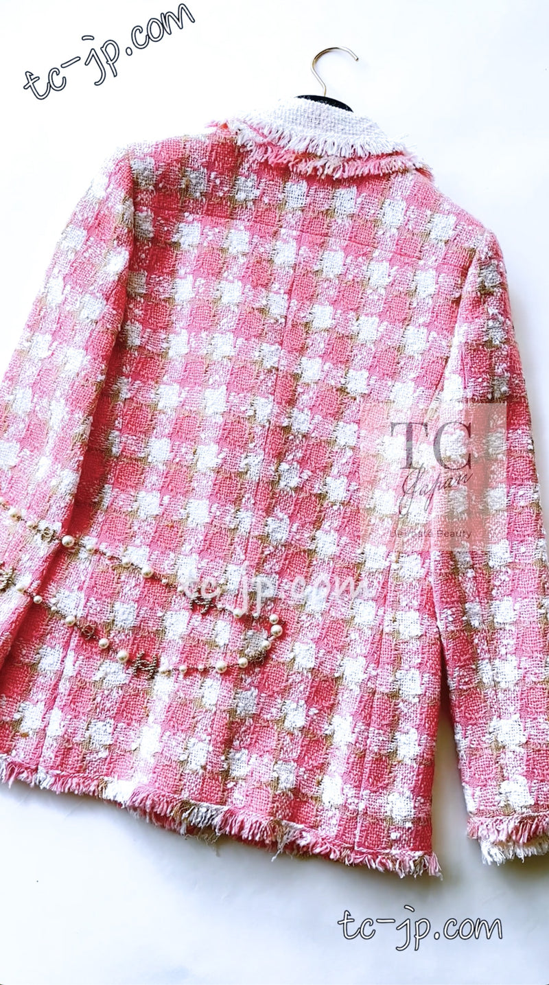 CHANEL 04C Pink White Fringe Tweed Jacket 40 シャネル ピンク ホワイト フリンジ ツイード ジャケット 即発