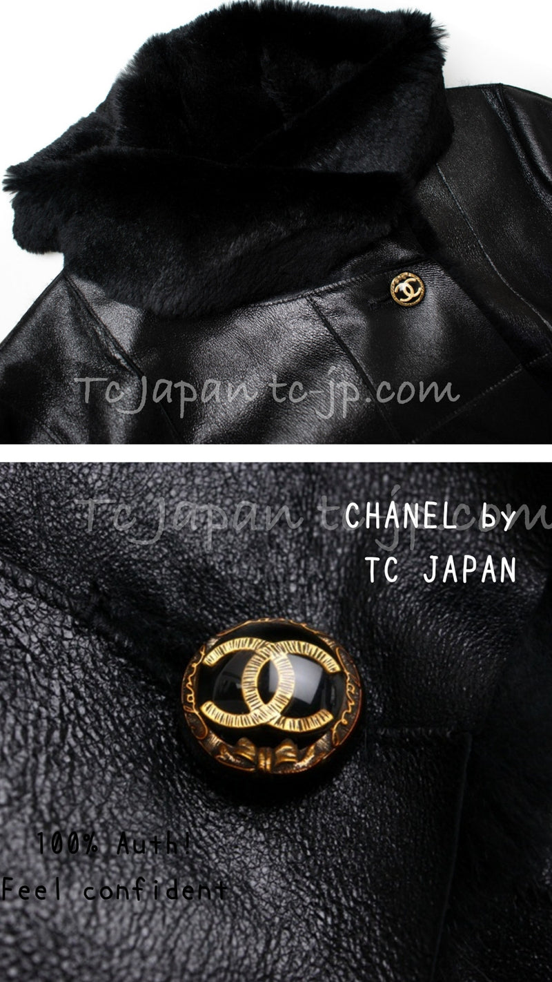 CHANEL 05A Black Rabbit Lapan Leather Jacket Coat 36 38 40 42 シャネル ブラック レザー ラビットファー ラパン ジャケット コート 即発