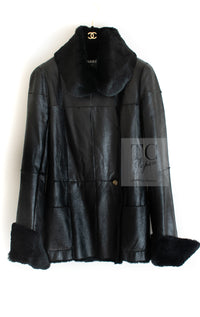 CHANEL 05A Black Rabbit Lapan Leather Jacket Coat 36 38 40 42 シャネル ブラック レザー ラビットファー ラパン ジャケット コート 即発