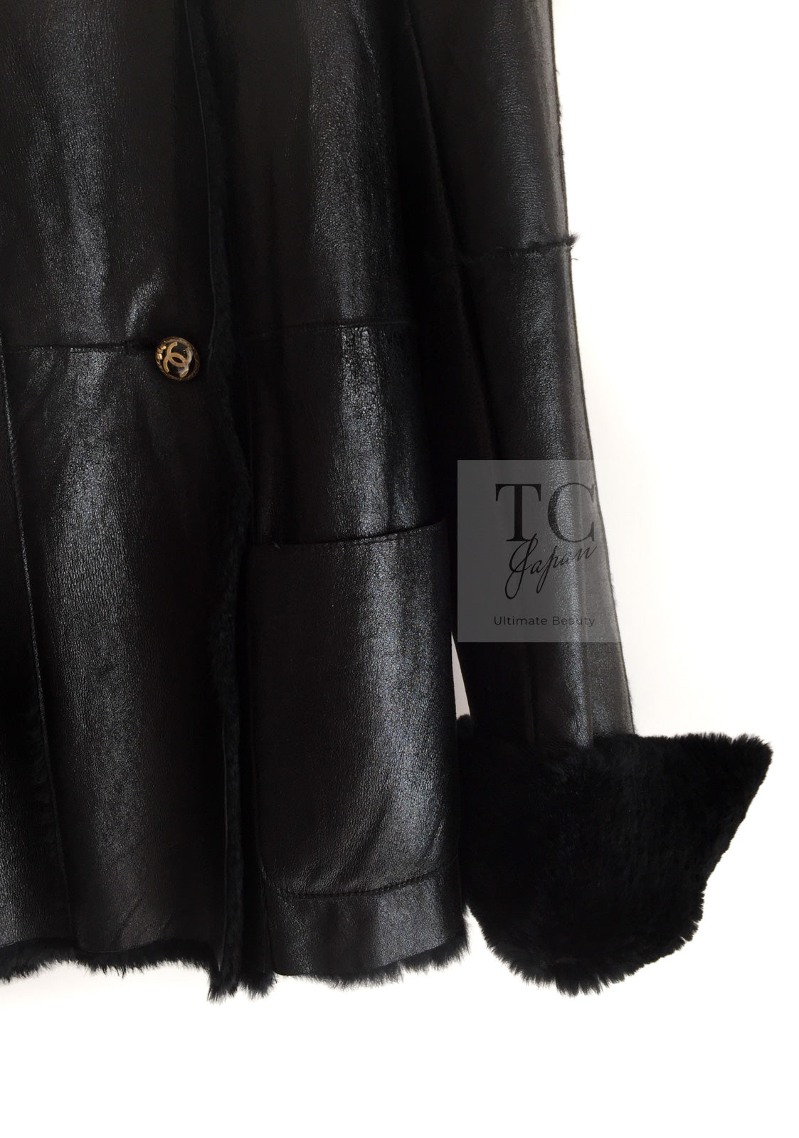 CHANEL 05A Black Rabbit Lapan Leather Jacket Coat 36 38 40 42 シャネル ブラック レザー ラビットファー ラパン ジャケット コート 即発