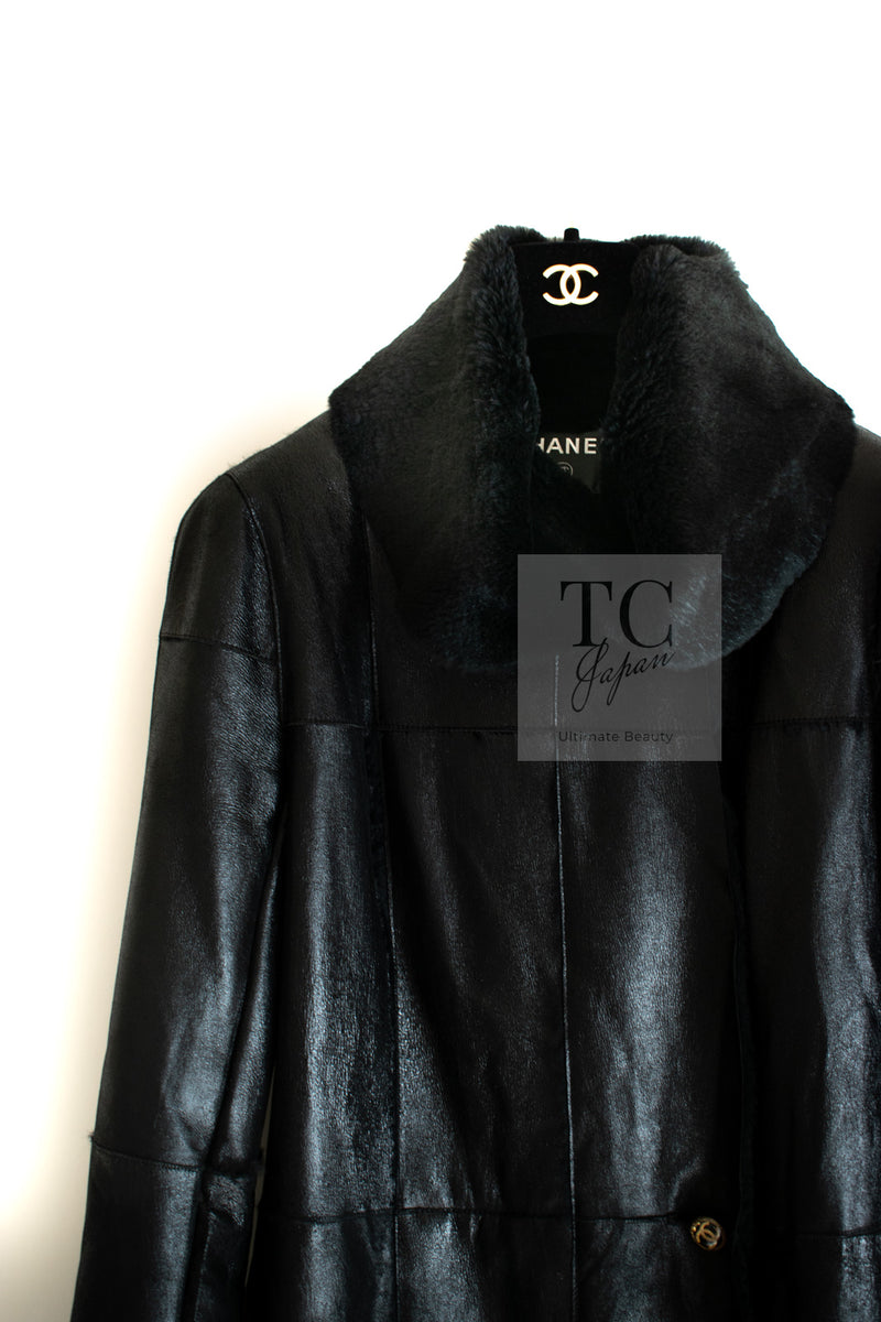 CHANEL 05A Black Rabbit Lapan Leather Jacket Coat 36 38 40 42 シャネル ブラック レザー ラビットファー ラパン ジャケット コート 即発