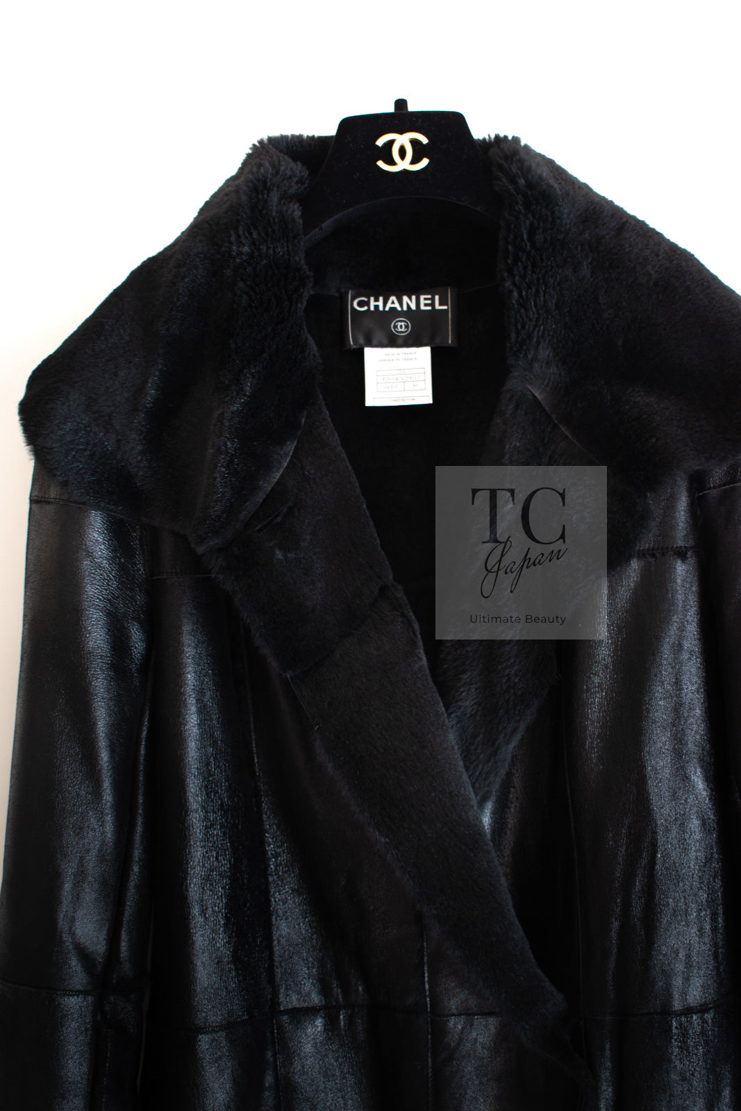 CHANEL 05A Black Rabbit Lapan Leather Jacket Coat 36 38 40 42 シャネル ブラック レザー ラビットファー ラパン ジャケット コート 即発