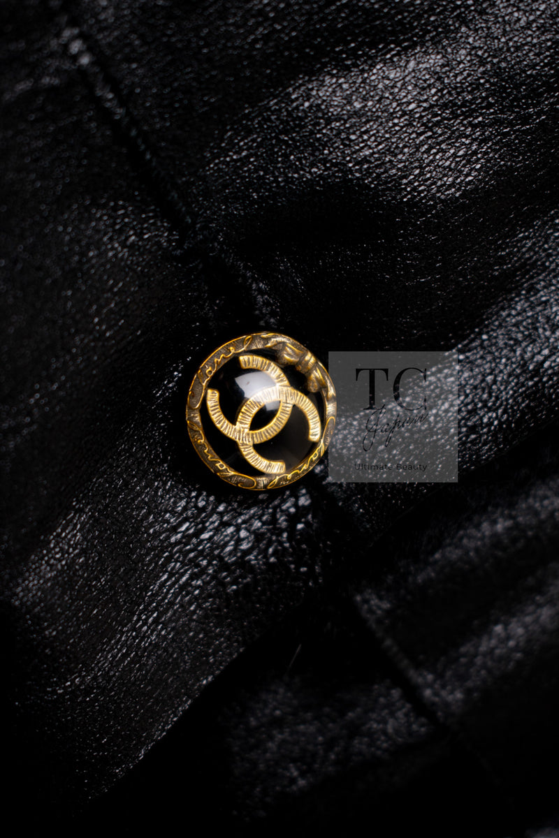CHANEL 05A Black Rabbit Lapan Leather Jacket Coat 36 38 40 42 シャネル ブラック レザー ラビットファー ラパン ジャケット コート 即発