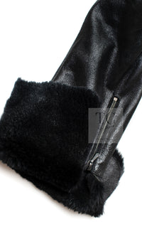 CHANEL 05A Black Rabbit Lapan Leather Jacket Coat 36 38 40 42 シャネル ブラック レザー ラビットファー ラパン ジャケット コート 即発