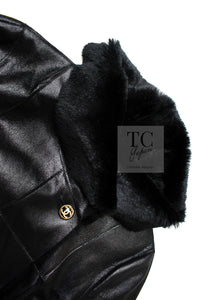 CHANEL 05A Black Rabbit Lapan Leather Jacket Coat 36 38 40 42 シャネル ブラック レザー ラビットファー ラパン ジャケット コート 即発