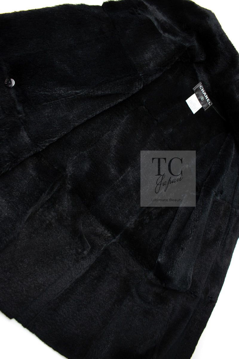 CHANEL 05A Black Rabbit Lapan Leather Jacket Coat 36 38 40 42 シャネル ブラック レザー ラビットファー ラパン ジャケット コート 即発