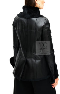 CHANEL 05A Black Rabbit Lapan Leather Jacket Coat 36 38 40 42 シャネル ブラック レザー ラビットファー ラパン ジャケット コート 即発