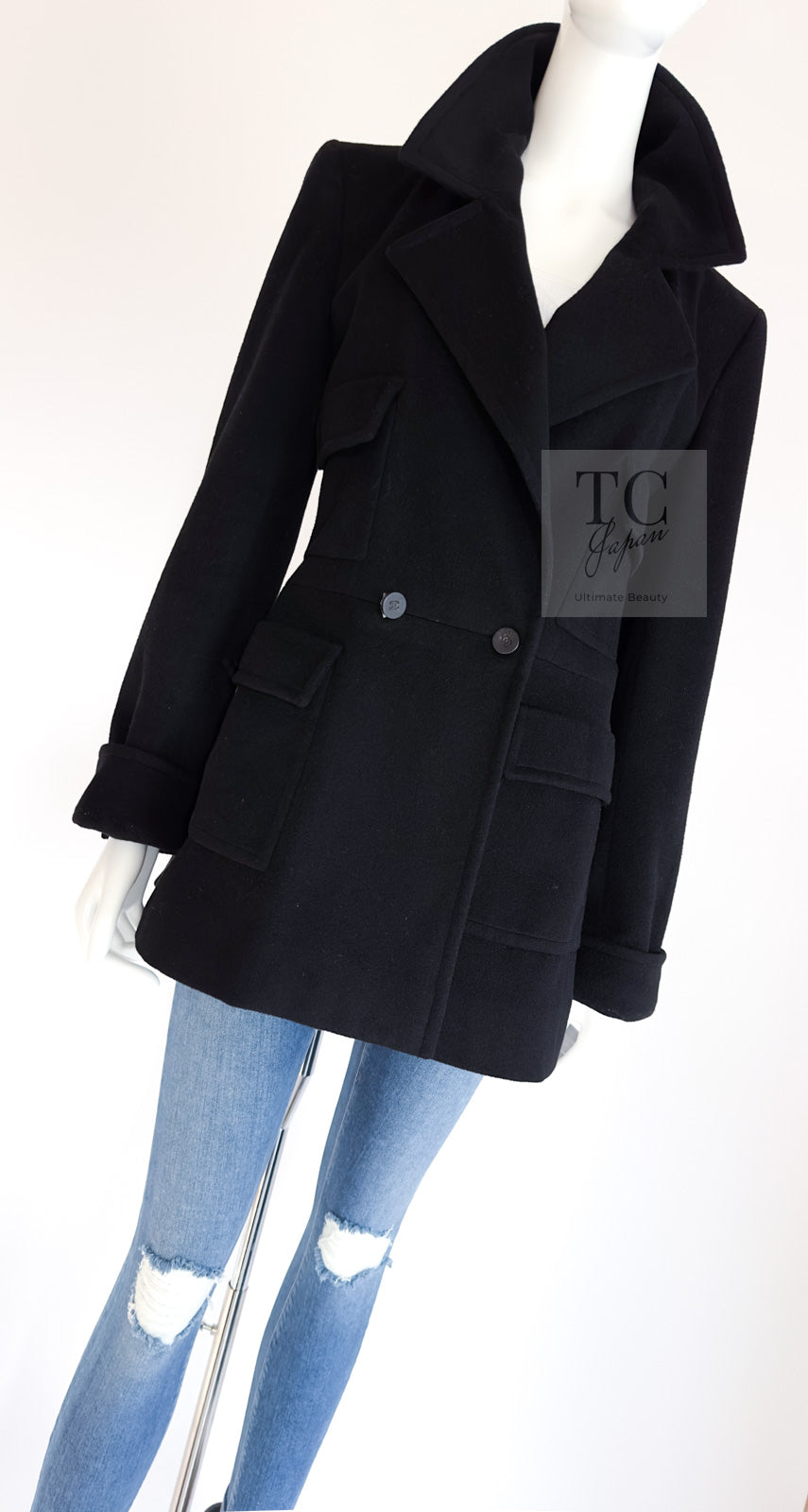 CHANEL 01A Vintage Black Cashmere Double Jacket Coat 38 シャネル ヴィンテージ ブラック カシミア ダブル ジャケット コート 即発