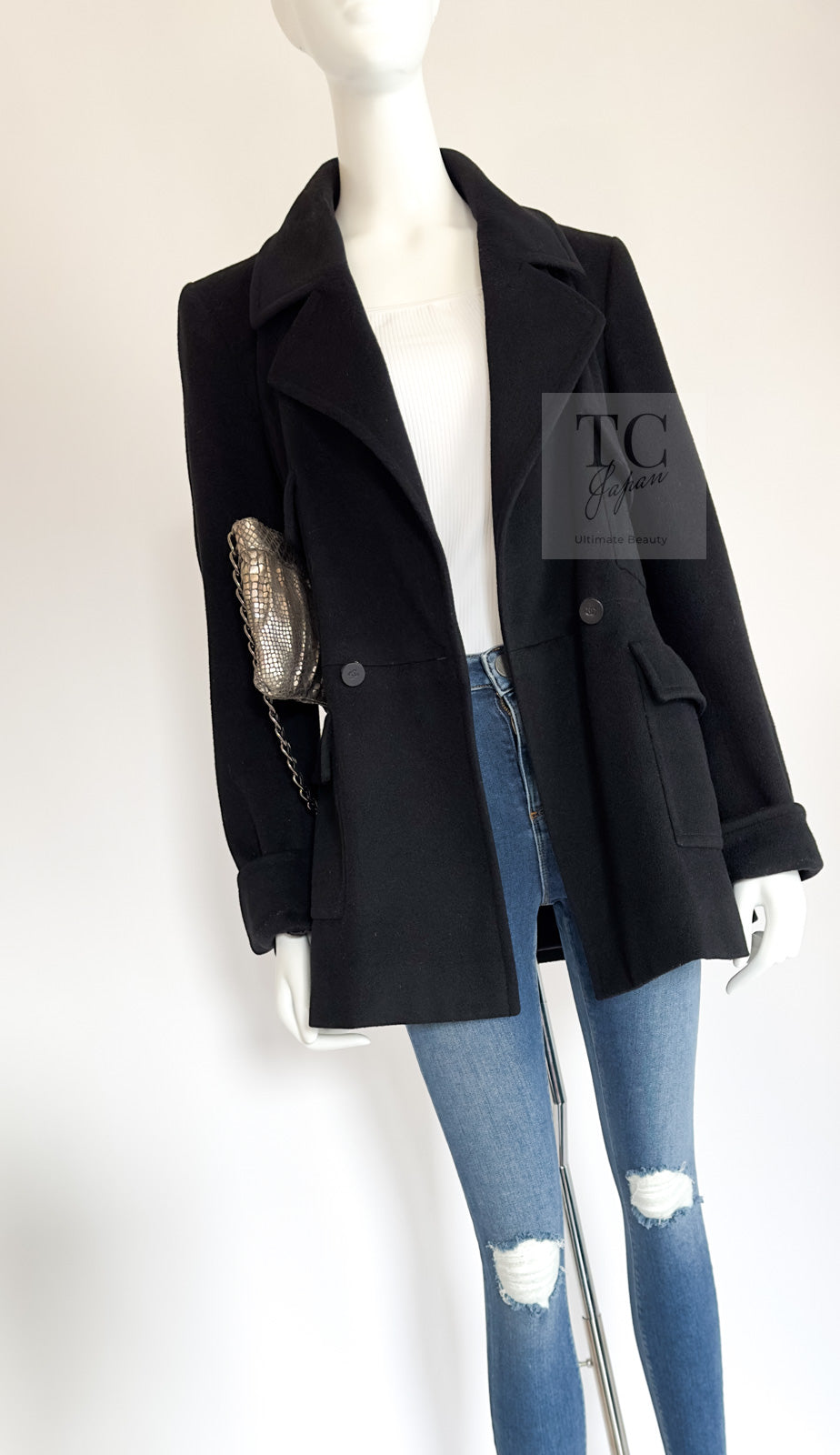 CHANEL 01A Vintage Black Cashmere Double Jacket Coat 38 シャネル ヴィンテージ ブラック カシミア ダブル ジャケット コート 即発