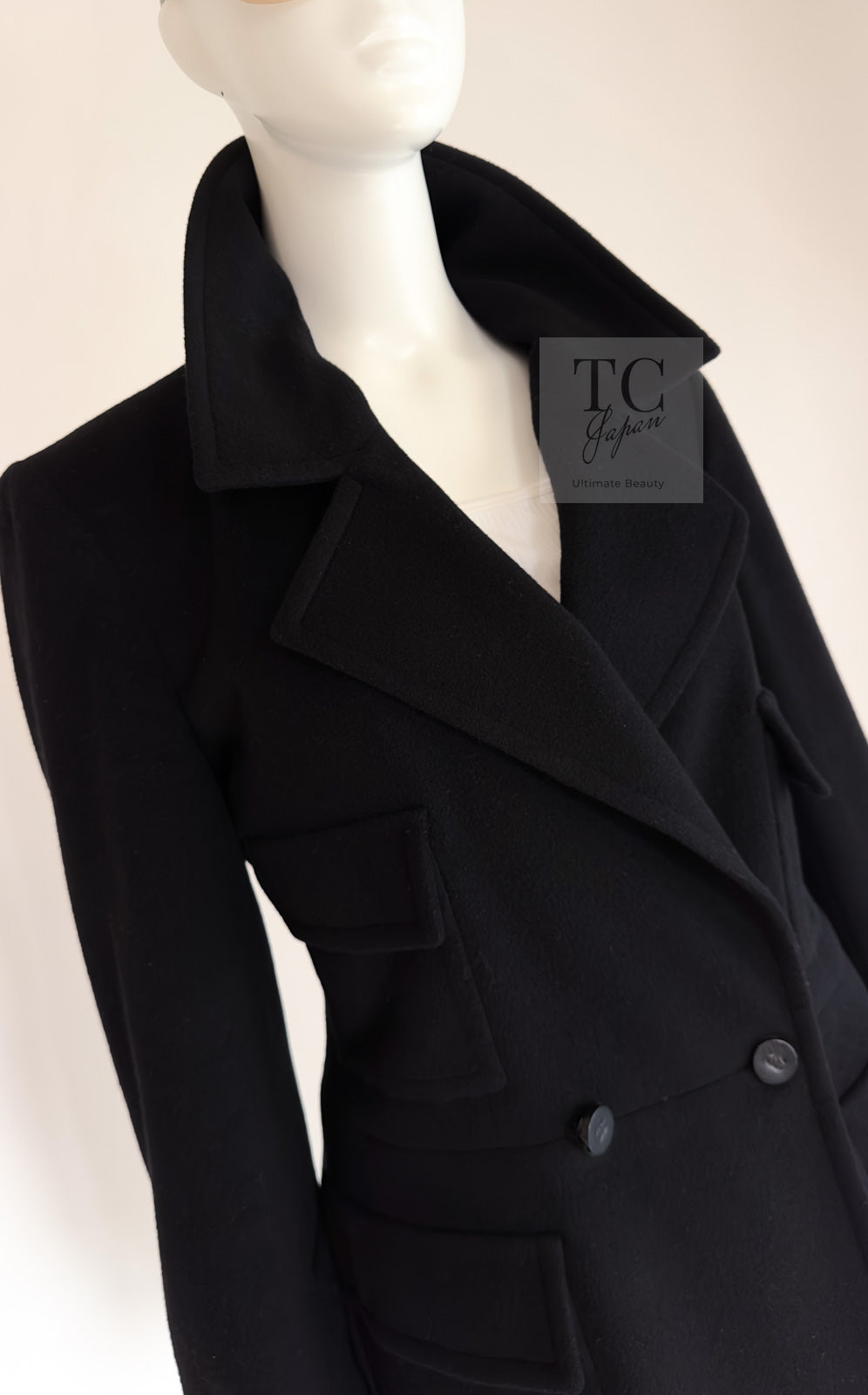 CHANEL 01A Vintage Black Cashmere Double Jacket Coat 38 シャネル ヴィンテージ ブラック カシミア ダブル ジャケット コート 即発