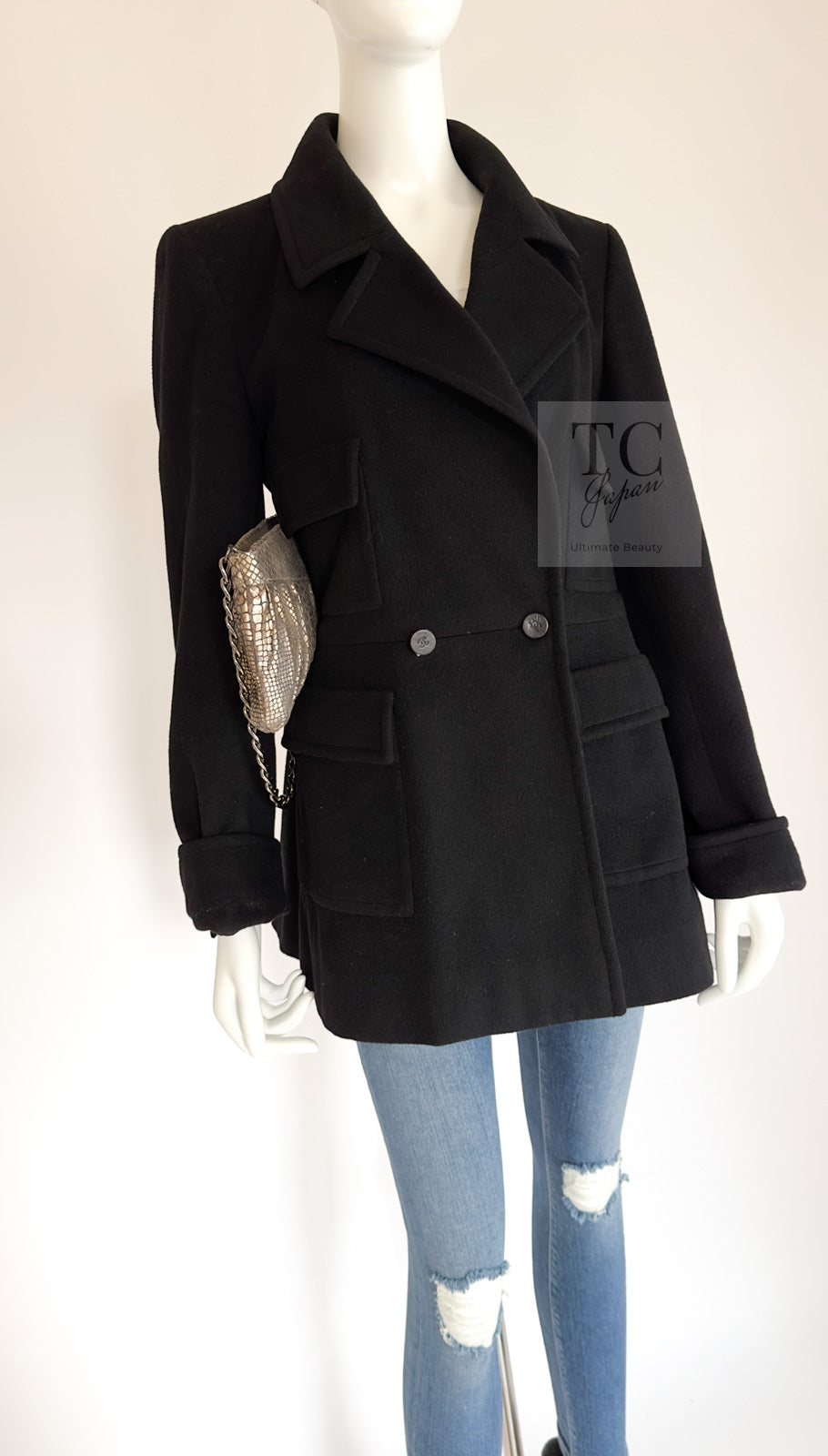CHANEL 01A Vintage Black Cashmere Double Jacket Coat 38 シャネル ヴィンテージ ブラック カシミア ダブル ジャケット コート 即発