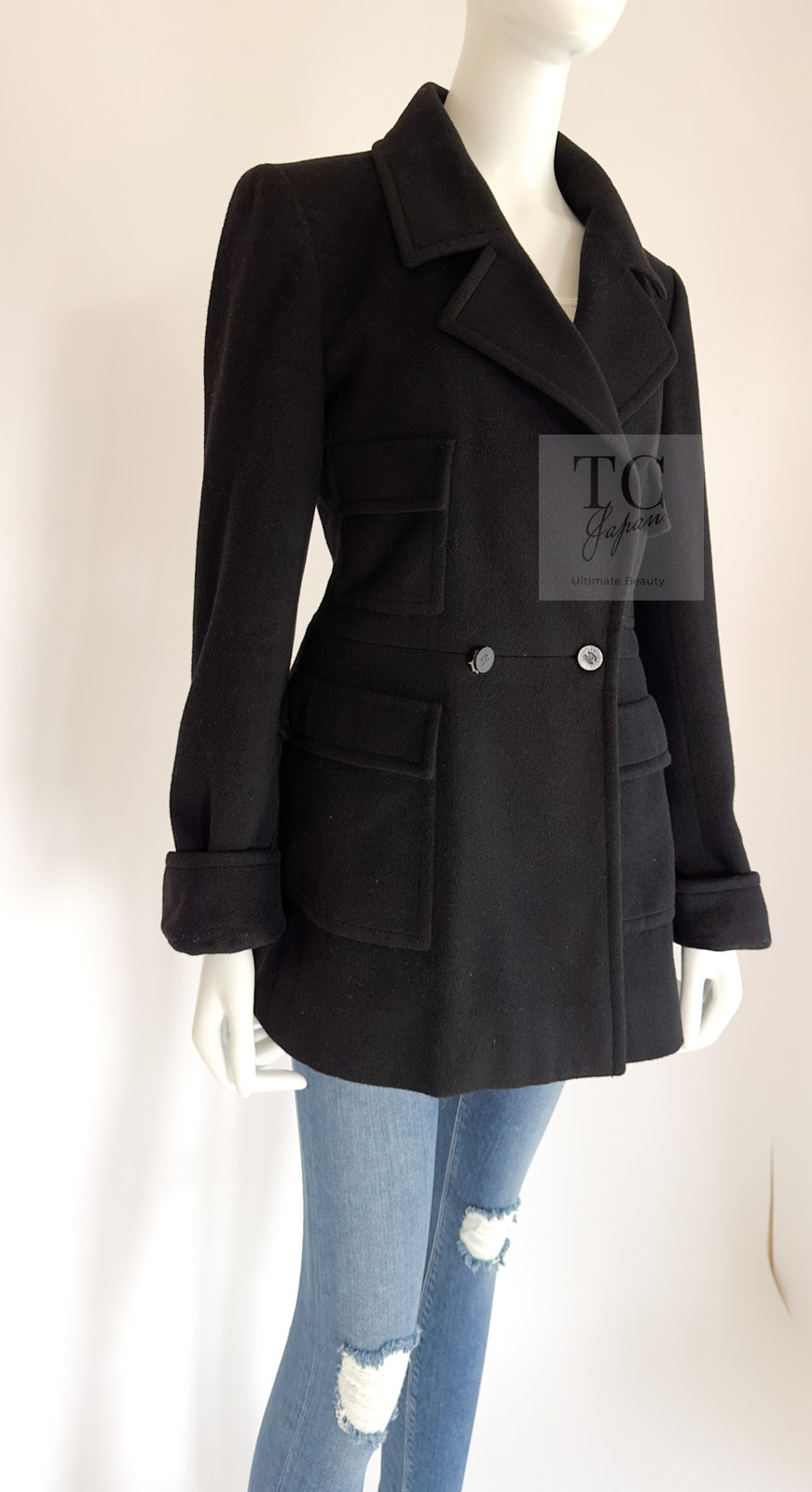 CHANEL 01A Vintage Black Cashmere Double Jacket Coat 38 シャネル ヴィンテージ ブラック カシミア ダブル ジャケット コート 即発