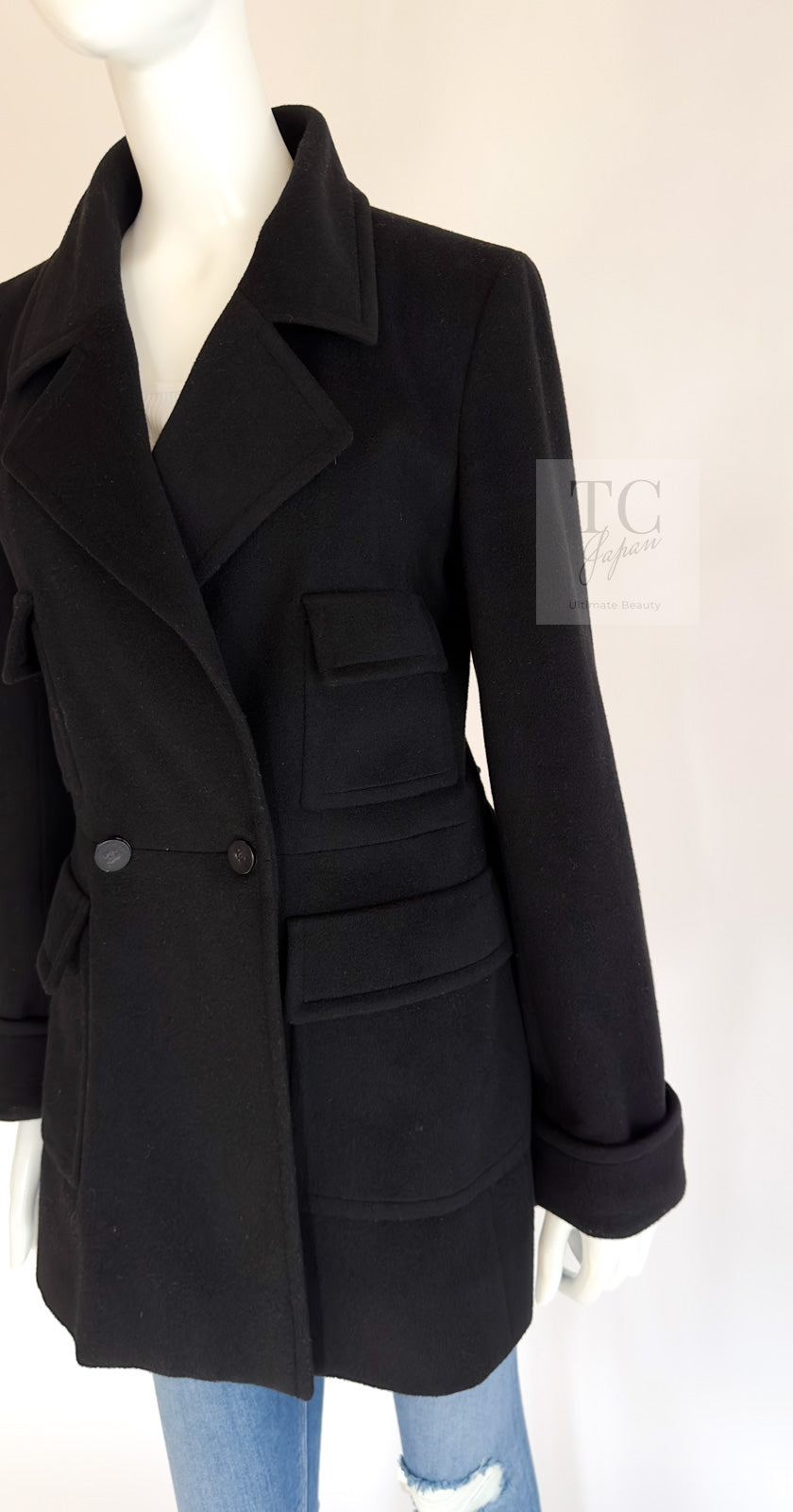 CHANEL 01A Vintage Black Cashmere Double Jacket Coat 38 シャネル ヴィンテージ ブラック カシミア ダブル ジャケット コート 即発