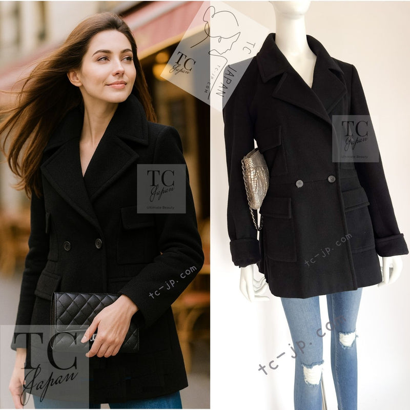 CHANEL 01A Vintage Black Cashmere Double Jacket Coat 38 シャネル ヴィンテージ ブラック カシミア ダブル ジャケット コート 即発