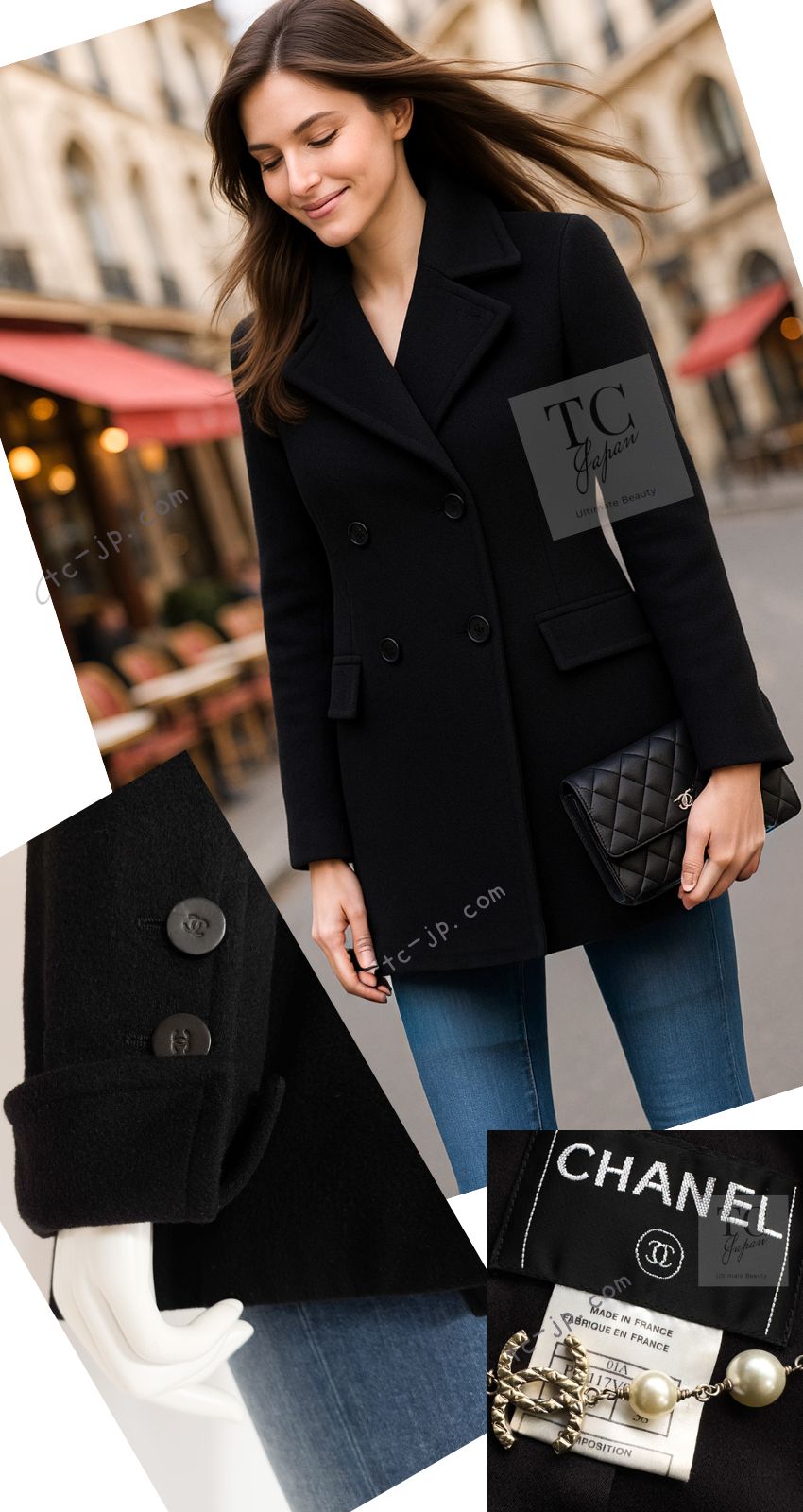 CHANEL 01A Vintage Black Cashmere Double Jacket Coat 38 シャネル ヴィンテージ ブラック カシミア ダブル ジャケット コート 即発