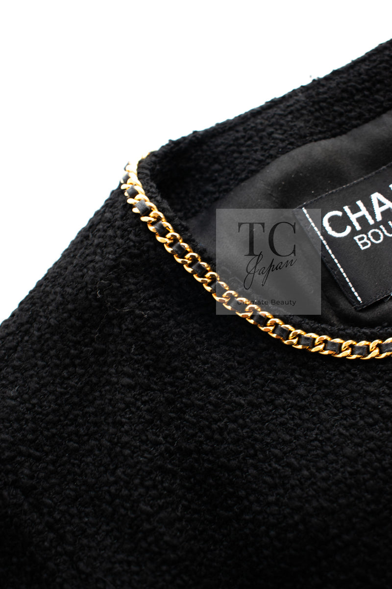 CHANEL 95A Vintage Black Gold Chain Trim Tweed Jacket 38 シャネル ヴィンテージ ブラック ゴールドチェーン トリミング ツイード ジャケット 即発