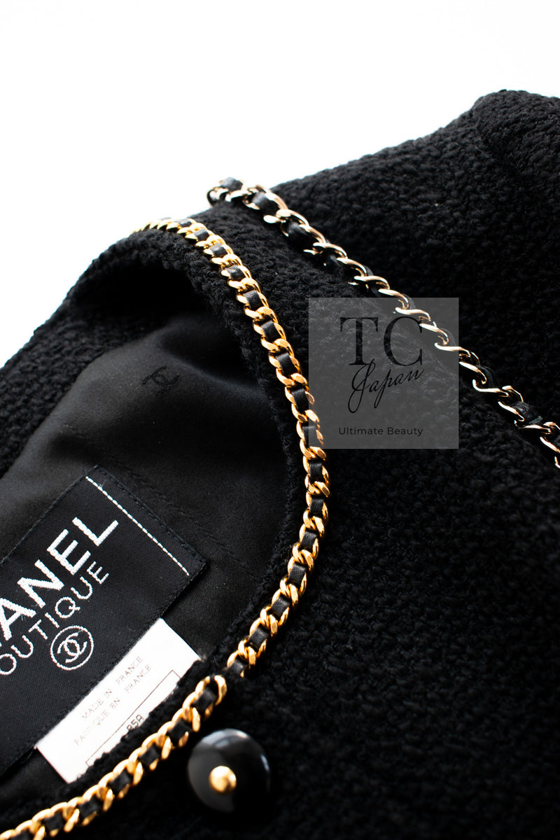 CHANEL 95A Vintage Black Gold Chain Trim Tweed Jacket 38 シャネル ヴィンテージ ブラック ゴールドチェーン トリミング ツイード ジャケット 即発