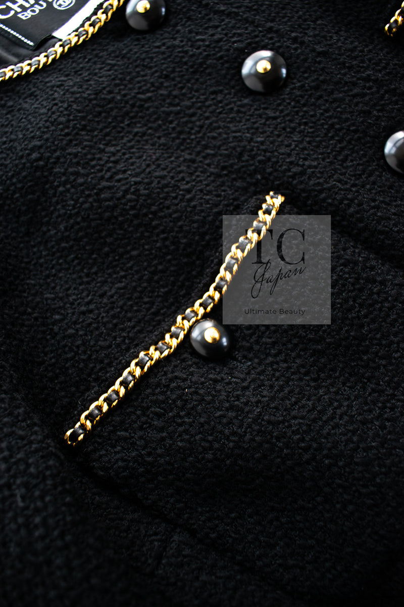 CHANEL 95A Vintage Black Gold Chain Trim Tweed Jacket 38 シャネル ヴィンテージ ブラック ゴールドチェーン トリミング ツイード ジャケット 即発