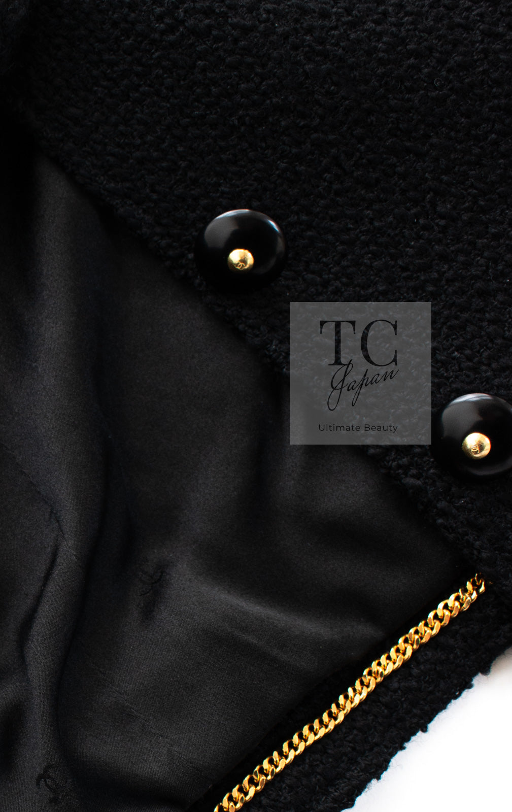 CHANEL 95A Vintage Black Gold Chain Trim Tweed Jacket 38 シャネル ヴィンテージ ブラック ゴールドチェーン トリミング ツイード ジャケット 即発 - TC JAPAN