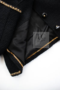 CHANEL 95A Vintage Black Gold Chain Trim Tweed Jacket 38 シャネル ヴィンテージ ブラック ゴールドチェーン トリミング ツイード ジャケット 即発 - TC JAPAN