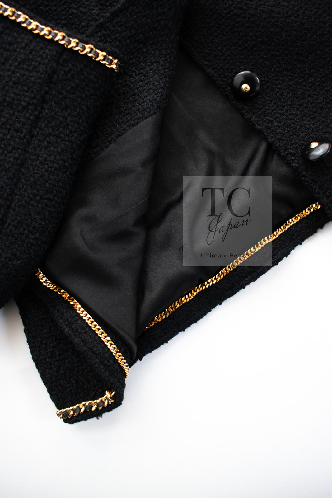 CHANEL 95A Vintage Black Gold Chain Trim Tweed Jacket 38 シャネル ヴィンテージ ブラック ゴールドチェーン トリミング ツイード ジャケット 即発 - TC JAPAN