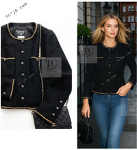 CHANEL 95A Vintage Black Gold Chain Trim Tweed Jacket 38 シャネル ヴィンテージ ブラック ゴールドチェーン トリミング ツイード ジャケット 即発 - TC JAPAN