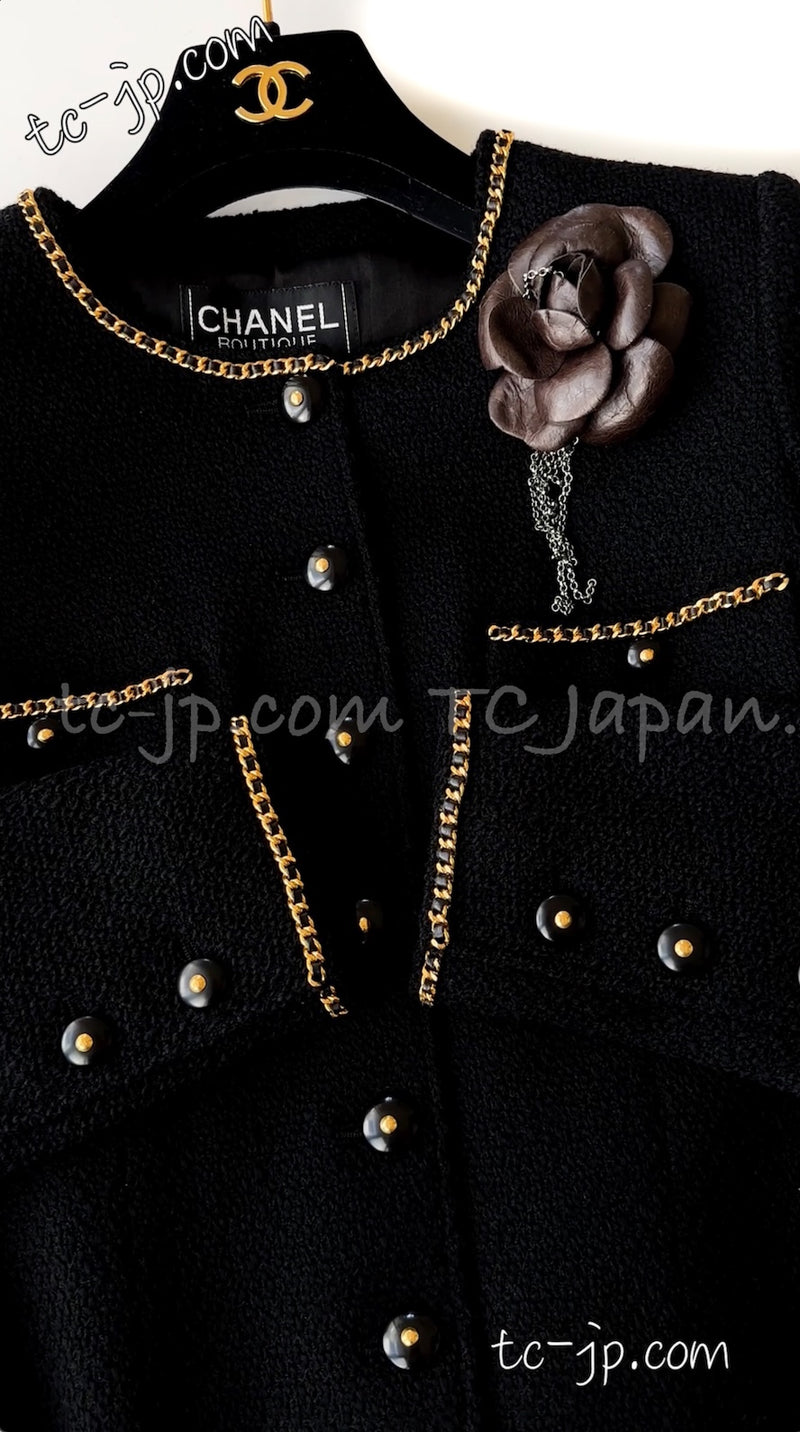 CHANEL 95A Vintage Black Gold Chain Trim Tweed Jacket 38 シャネル ヴィンテージ ブラック ゴールドチェーン トリミング ツイード ジャケット 即発