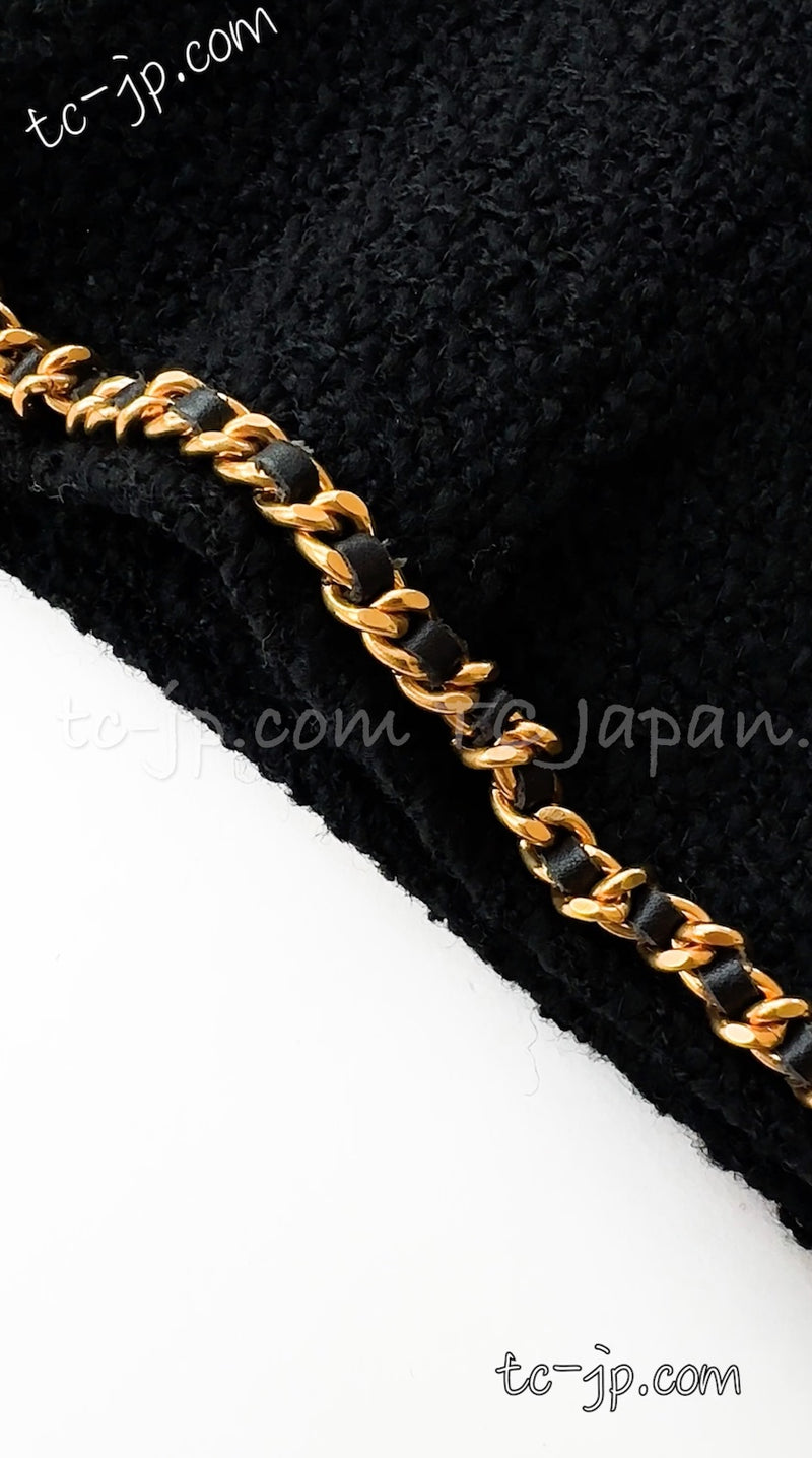 CHANEL 95A Vintage Black Gold Chain Trim Tweed Jacket 38 シャネル ヴィンテージ ブラック ゴールドチェーン トリミング ツイード ジャケット 即発