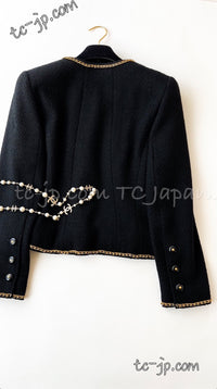 CHANEL 95A Vintage Black Gold Chain Trim Tweed Jacket 38 シャネル ヴィンテージ ブラック ゴールドチェーン トリミング ツイード ジャケット 即発