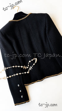 CHANEL 95A Vintage Black Gold Chain Trim Tweed Jacket 38 シャネル ヴィンテージ ブラック ゴールドチェーン トリミング ツイード ジャケット 即発