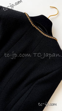 CHANEL 95A Vintage Black Gold Chain Trim Tweed Jacket 38 シャネル ヴィンテージ ブラック ゴールドチェーン トリミング ツイード ジャケット 即発