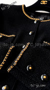 CHANEL 95A Vintage Black Gold Chain Trim Tweed Jacket 38 シャネル ヴィンテージ ブラック ゴールドチェーン トリミング ツイード ジャケット 即発